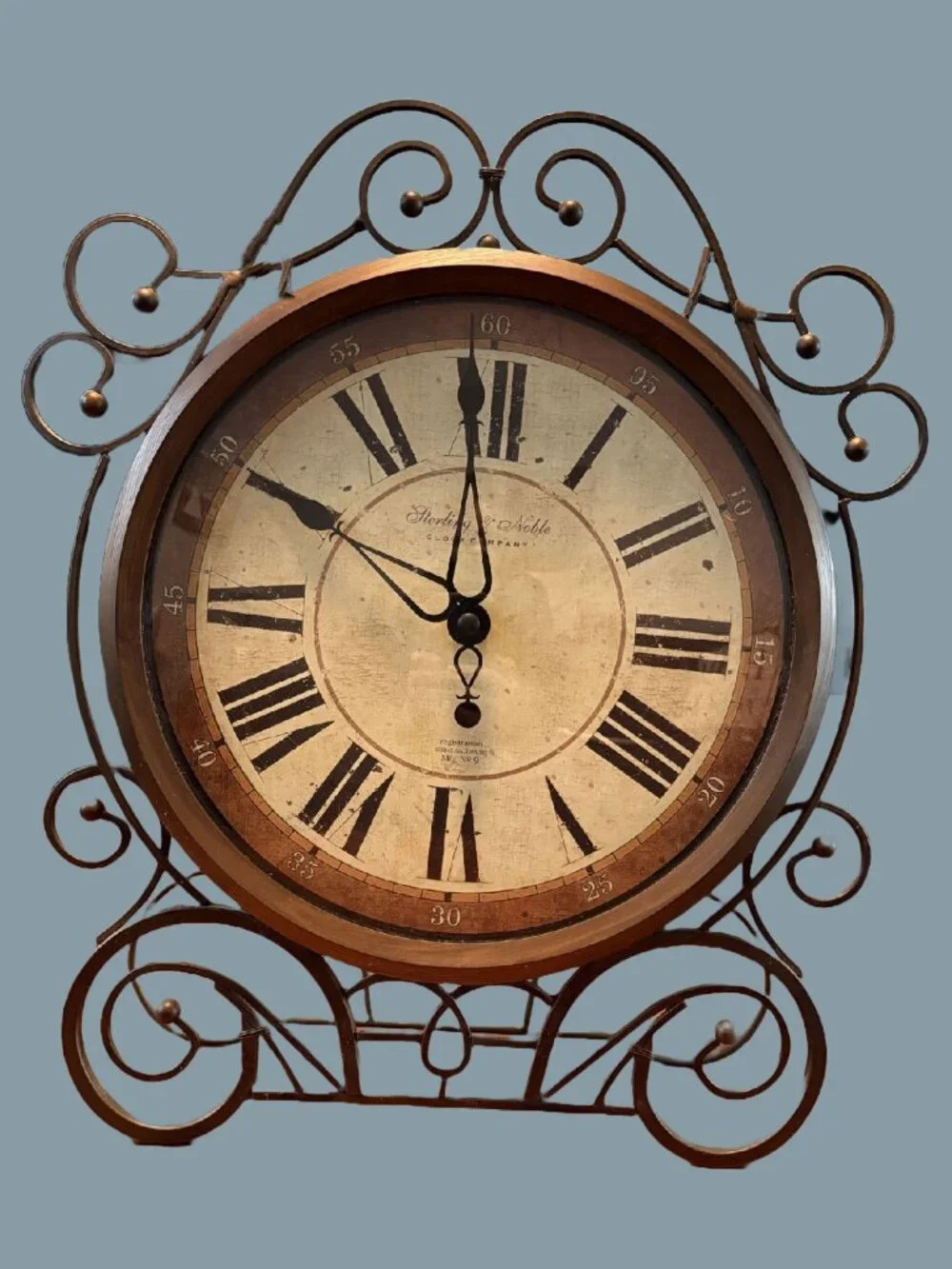 Sterling & Noble Mantel or Wall Clock Decorative Scrollwork Antiqued Face